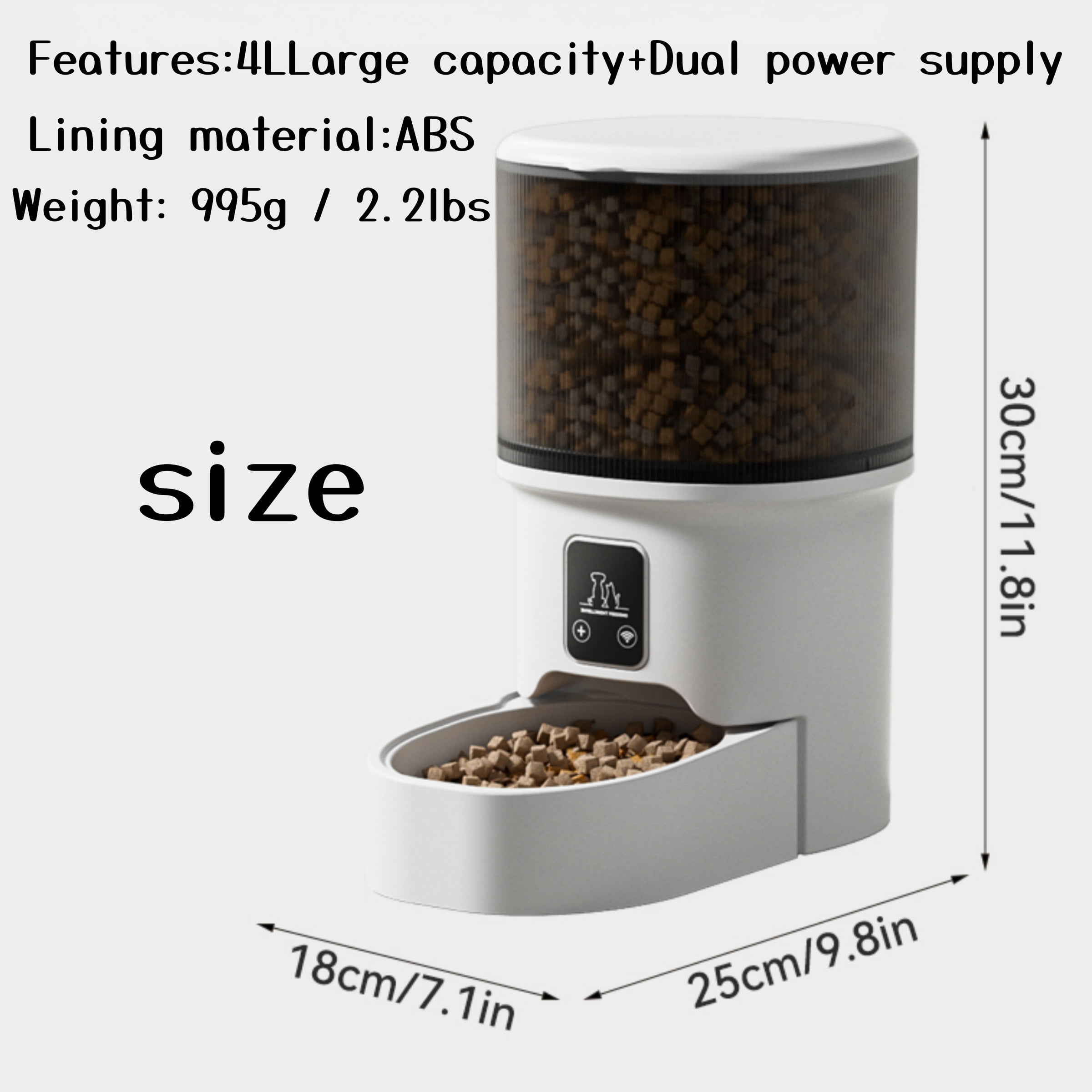 Automatic Cat Feeder, 4L Dog Food Dispenser with WiFi APP Control, Timed Pet Feeder for Cats and Small Dogs, Programmable Portion Control with Slow Feed Mode