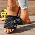 thumbnail image 2 of Slides for Women Cork Footbed Sandals Open Toe Rhinestone Mesh Band Comfortable Arch Support Slip on Summer Casual Slippers Black Size 6.5, 2 of 6