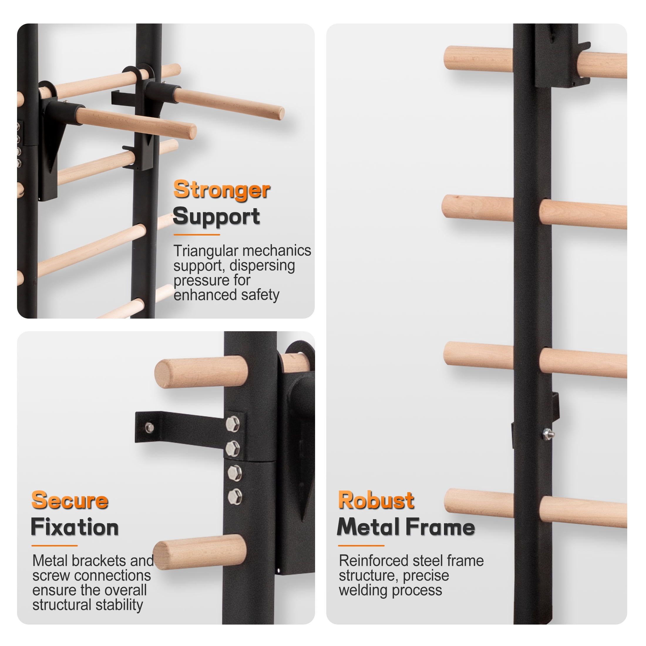 Wall Mount Swedish Ladder Home Gym Training Stall Bar with Adjustable Pull Up Dip Bars & Resistance Straps, Max 286lbs Capacity