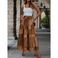 thumbnail image 4 of Coffee Brown Patchwork Print Drawstring Waist Tiered Maxi Skirt With Ruffle Hem, 4 of 6