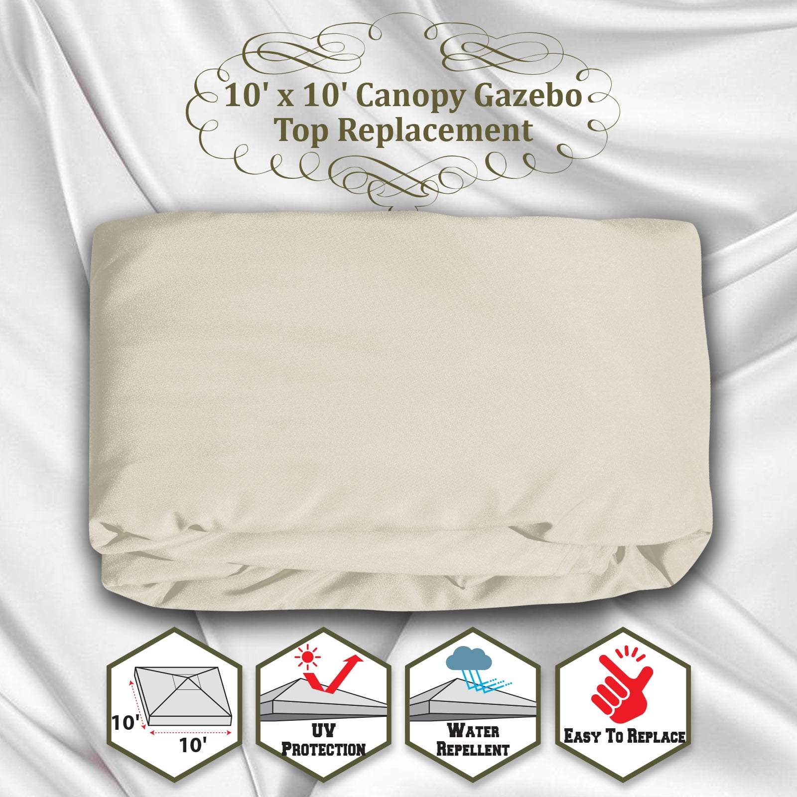 SUNNY 10x10 FT Gazebo Replacement Canopy Top Single Tier Canopy Top Cover (Ecru)