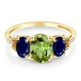 thumbnail image 2 of Gem Stone King 10K Yellow Gold Green Peridot Blue Sapphire and Diamond Accent Engagement Ring | 2.56 Cttw | Oval 8X6MM and 6X4MM | Three Stone Wedding Anniversary Promise Ring for Women (Size 9), 2 of 4