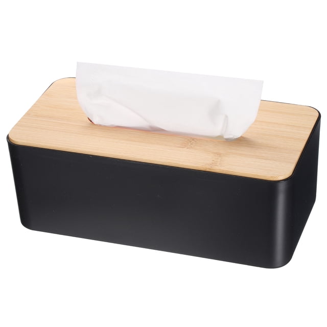 Cubierta de caja de pañuelos Uxcell con tapa de bambú, soporte cuadrado para pañuelos faciales, contenedor para baño, negro