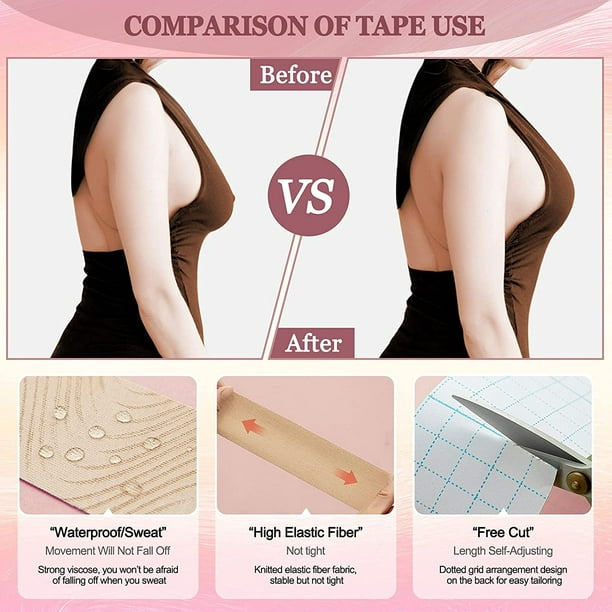 Breast Lift Tape, Adhesive Bra Tape Lift for Big Breast with 10 Pcs Petal  Backless Nipple Cover Set 16ft X 1.9 