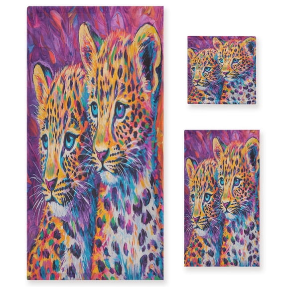 BZSMCE 3piece Bath Towel Sets Hand Bath Towels Fashion Vibrant Leopard Duo Printed Towel Sets