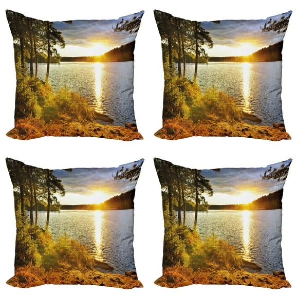 Ambesonne Colorful Throw Pillow Cover 4 Pack, Sunset Forest Canada, 18", Multicolor
