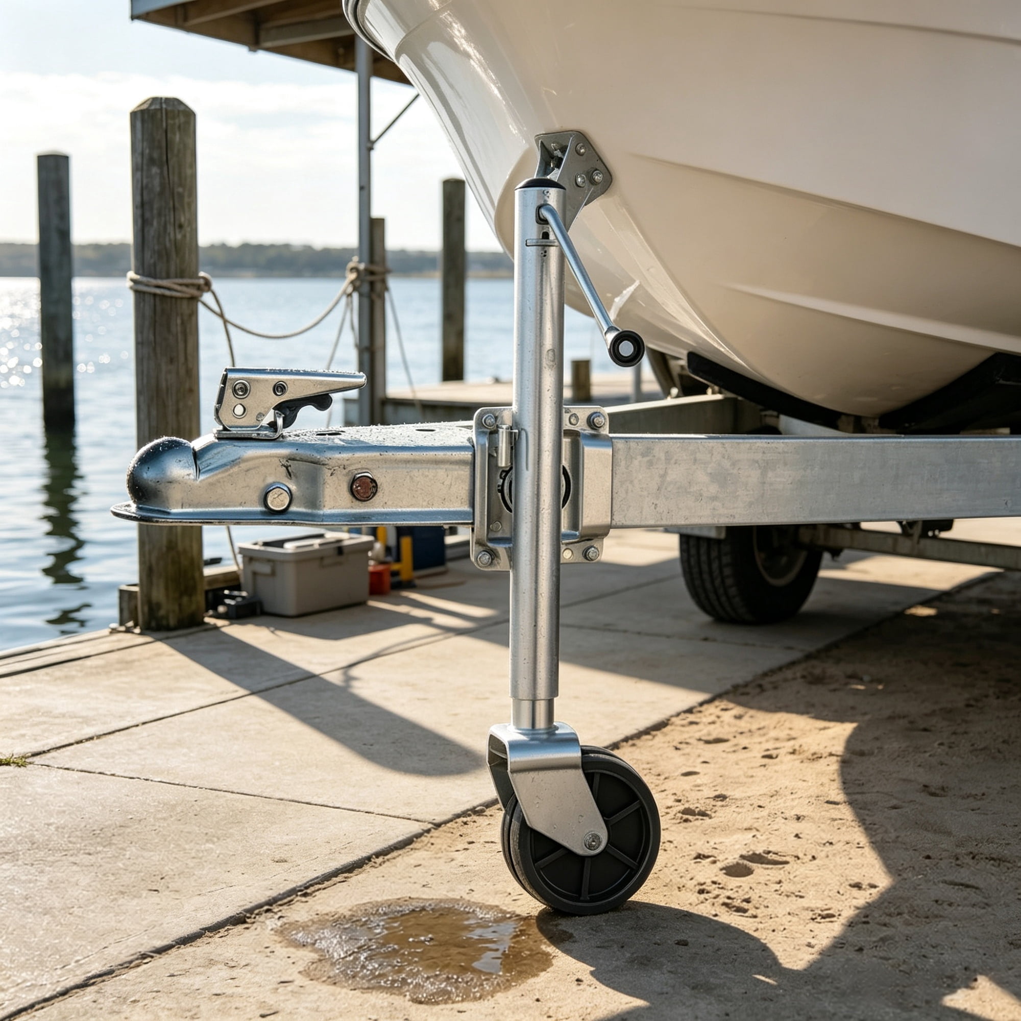 2000 lbs Heavy Duty Swivel Boat Trailer Jack with PP Dual Wheel, 15"-27" Lift Range for RV & Utility Trailers