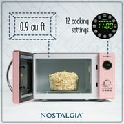 Nostalgia 0.9 cu ft Retro Microwave Oven, 800W Countertop Microwave Oven with Digital Clock, Pink