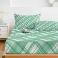 thumbnail image 6 of Cal.King Size Fitted Sheet Set - Green Plaid 3 Piece Bedding Sets 16" Deep Pocket Fitted Sheet with 2 Pillowcases, White Stripes Modern Grids Geometric Brushed Microfiber Hotel Luxury Bed Sheets, 6 of 9
