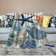 thumbnail image 2 of ARISTURING Ocean Life Coastal Throw Blanket: Soft Plush Velvet Calming Hues of Blues Beige on White, Accent for Sofa Couch Chair Bed or Dorm (Coastal Shells), 2 of 6