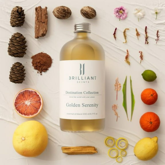 Brilliant Scents - Golden Serenity | Inspired by Nobu Hotel Hotel | Luxury Home & Business Scent | Lemon, Lime, Mandarin, White Grapefruit - Fragrance Oil - 200ml