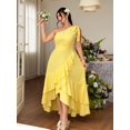 thumbnail image 6 of Pale Yellow Plus Size One-Shoulder A-Line Dress With Ruffle Hem And Tie Waist For Formal Evening Events, 6 of 7