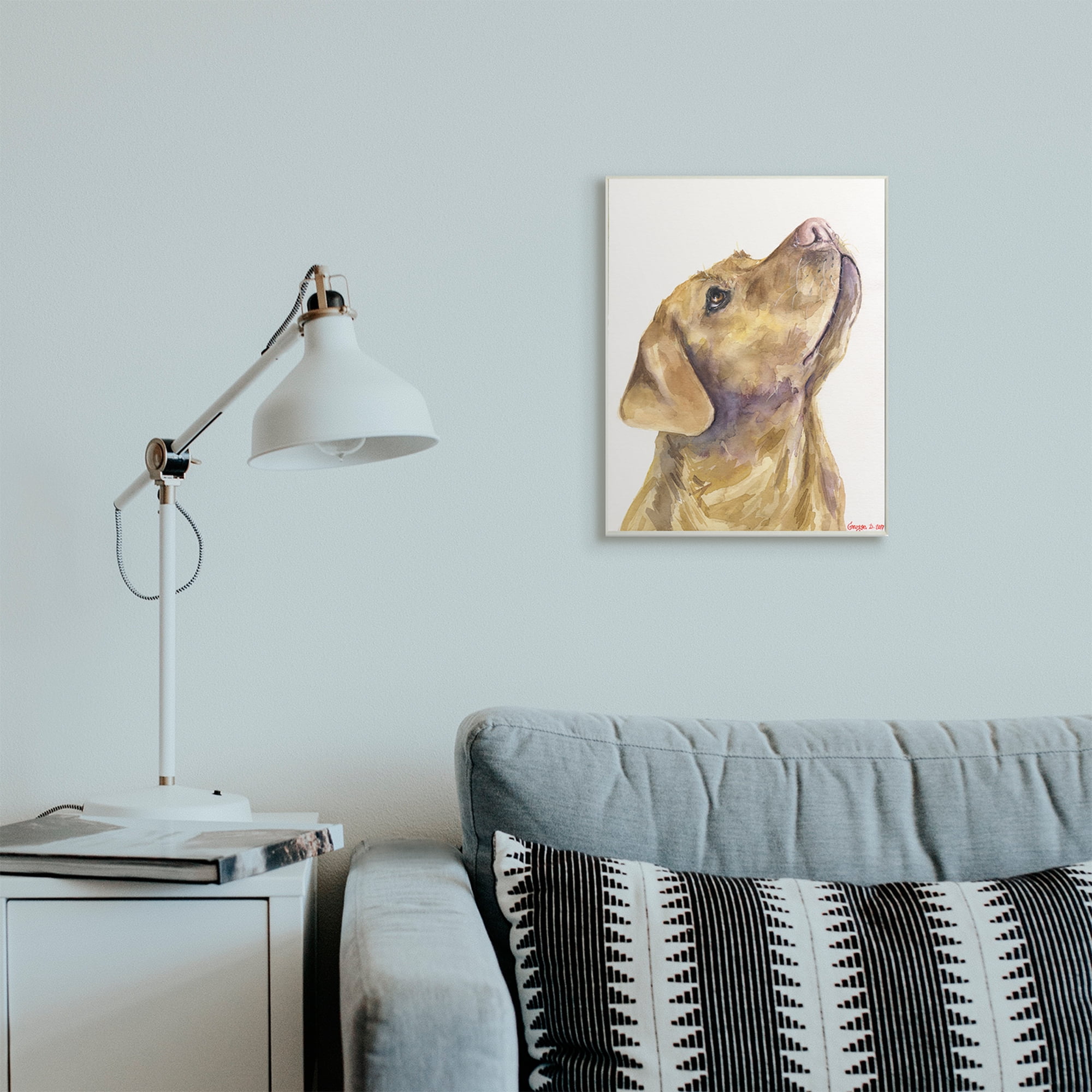 Stupell Industries Yellow Lab Gazing Upwards Pet Dog Portrait Wall Plaque, 13 x 19, Design by George Dyachenko