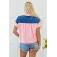 thumbnail image 2 of Women's Gossamer Pink Color Block Half Buttoned Ruffled Short Sleeve T-Shirt - [ZhiHiMeRi] | (US 12-14)L, 2 of 12