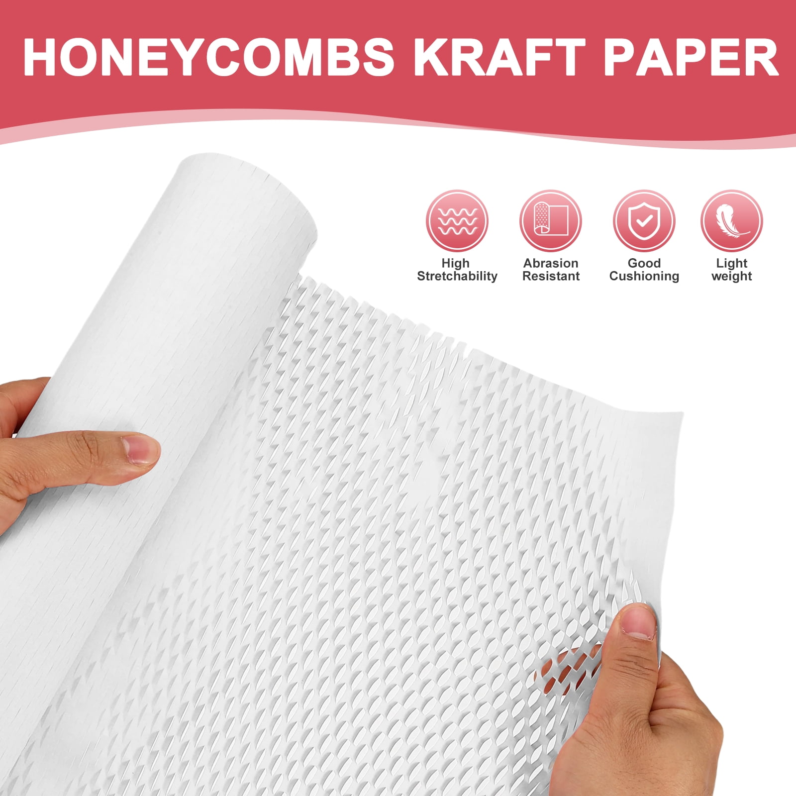 Uxcell Honeycombs Packing Paper Wrap, 12 Inch x 98 ft Wood Pulp Kraft Paper Bubble Pack Wrap Roll for Packing Shipping Moving, White