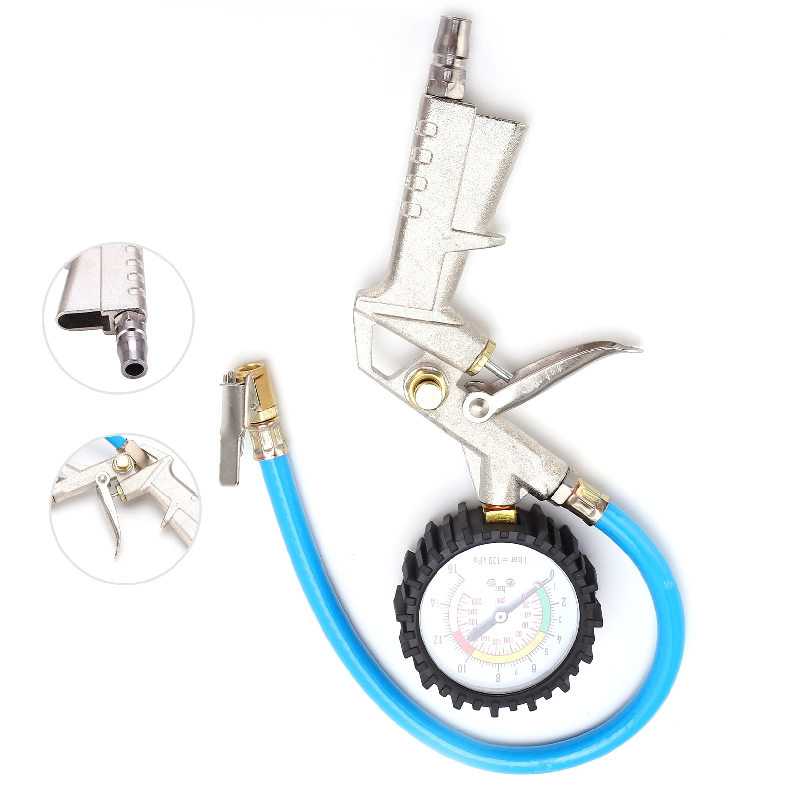 Tire Inflator Pressure Meter, Durable Inflation Deflation Car Tyre Inflator Universal  for Cars Trucks Motorcycles