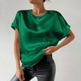 thumbnail image 2 of purcolt Women's Silk Satin T Shirt Casual Crewneck Cap Short Sleeve Basic Tops Summer Loose Tunic Blouses for Business Work Office, 2 of 9