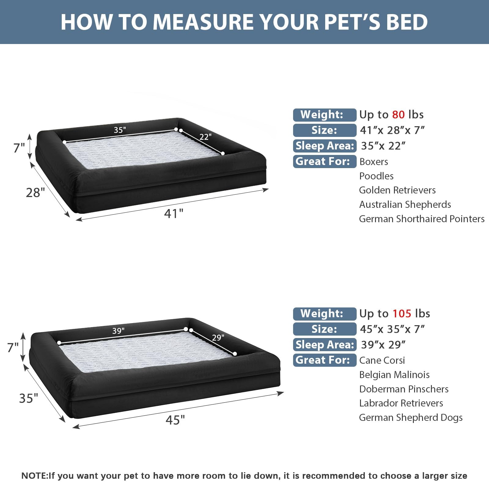 Extra Large Dog Bed Black Washable Couch with Removable Waterproof Cover Orthopedic Pet Sofa Bolster Sides for Sleeping