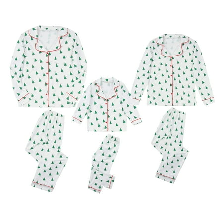 

Herdignity Xmas Matching Parent-child Pajamas Tree Print Long Sleeve Tailored Collar Shirt + Color Block Trousers