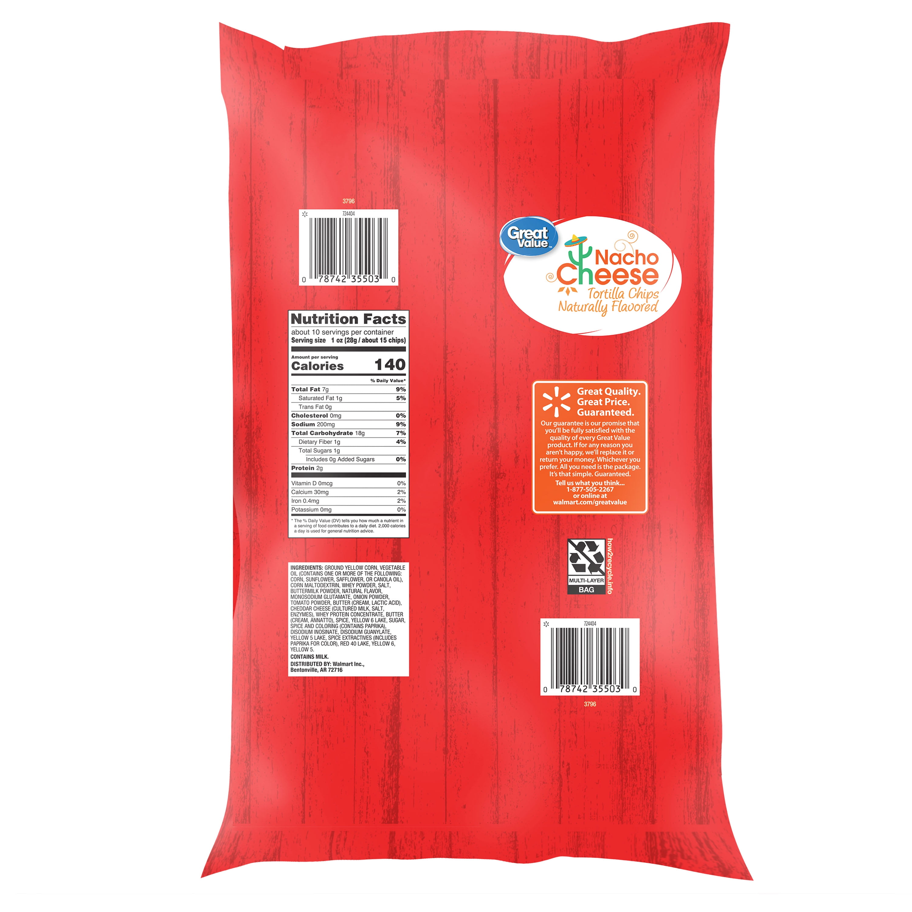 Great Value Nacho Cheese Flavor Chips, 1 oz Bag