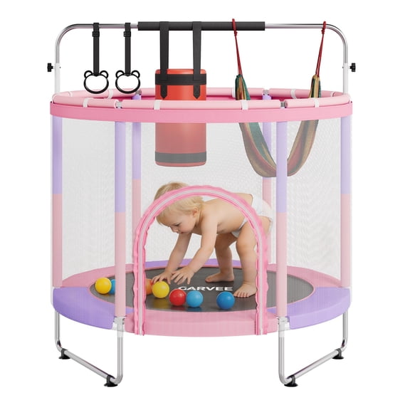 60" Kids Trampoline with Safety Enclosure – 400LBS Capacity, Mini Indoor Outdoor Bounce House for Toddlers, Boys & Girls – Includes Foam Padding & Mesh Net