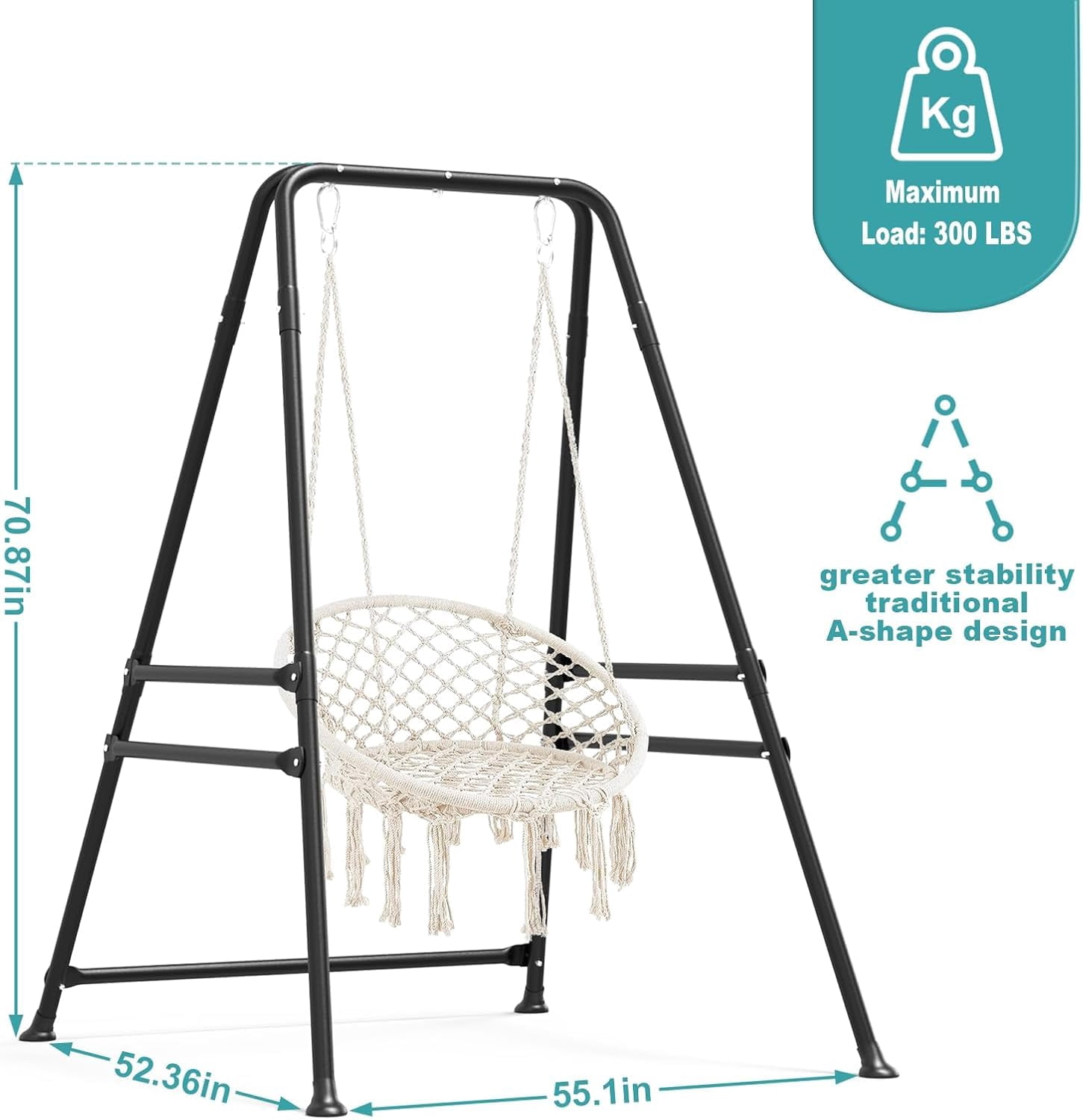 Yacona Hammock Chair with Stand, Heavy Duty Outdoor Swings Sets for Adults, Portable Hanging Chair with Stand, for Porch Patio Yard Indoor