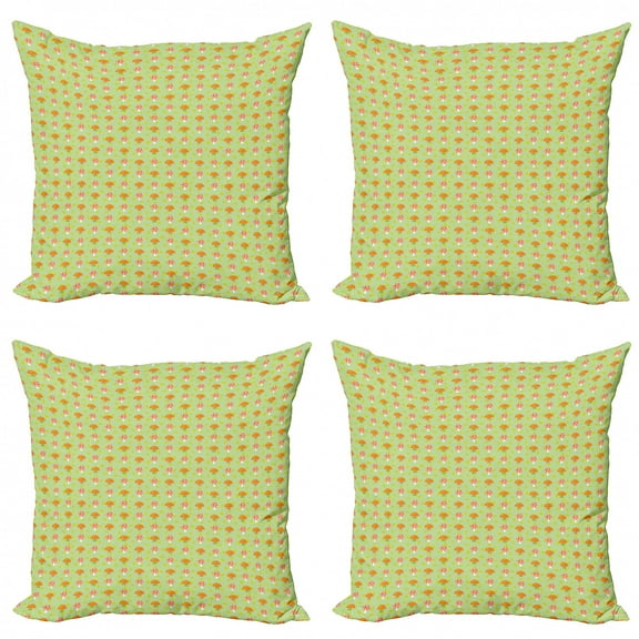 Ambesonne Autumn Throw Pillow Cover 4 Pack, Fall Leaves Seasonal Veggies, 18", Pale Green and Orange