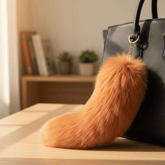 Plush Tail Keychain Role Play Costume Accessory, Fluffy Faux Fur Bag Pendant, Car Charm & Cell Phone Accessory, 12 inch Long Gift Orange