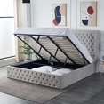 thumbnail image 1 of Velets Julien Contemporary Mid-Century Soft Padded Tufted Upholstered Platform Storage Bed with Hydraulic Gas Lift Storage - Wood Slat System & Smart Hydraulic Under-Bed Storage (Light Gray, King), 1 of 5