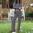 thumbnail image 5 of CHUMUD Two Piece Sets for Women Pants Set Summer Vacation Outfits Long Sleeve Button Tops Trousers Lounge Matching Sets Striped Fashion Clothes Casual Going Out, 5 of 6