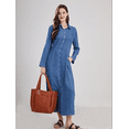 thumbnail image 3 of Womens Casual Button Down Denim Maxi Dress Lapel Long Sleeve Long Jean Dresses with Pockets, 3 of 4