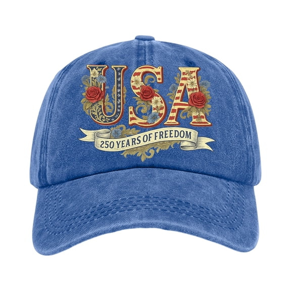 250 Anniversary USA Hat We The People Embroidered Baseball Cap Adjustable Washed Denim Hat Unisex Patriotic Gift for 2026 Celebrations,Royal Blue
