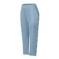 thumbnail image 2 of BKQCNKM Linen Pants Women, Petite Pants for Women, Flowy Pants for Women, Women Fashion Solid Color Cotton Elastic Long Pants Beach Leisure Trousers a Of, Gauze Pants, Light Blue XL, 2 of 4
