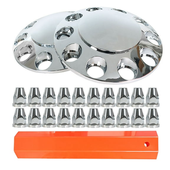SEBLAFF Chrome Semi Truck Front Wheel Axle Hub Covers Hubcaps Kits 33mm Lug Nuts 2PCS