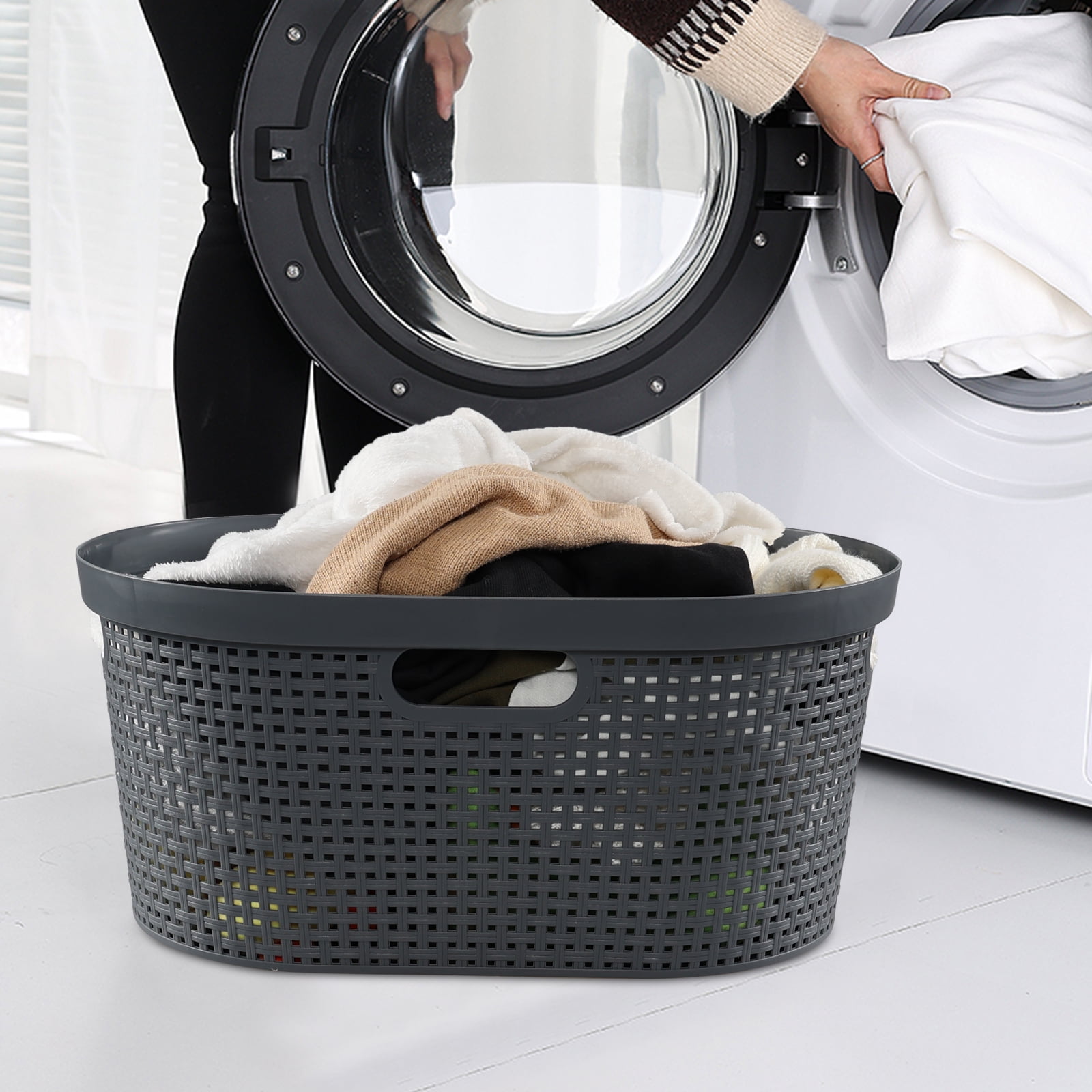 Saedy 40 L Plastic Laundry Storage Basket, 4-Pack Large Laundry Hamper, Gray