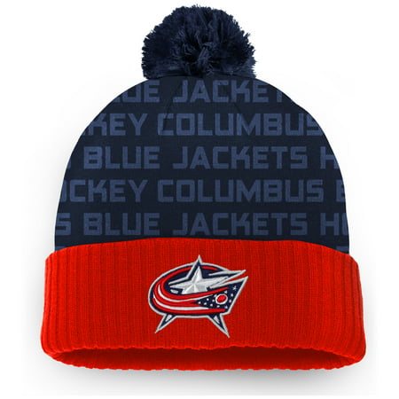 Columbus Blue Jackets Fanatics Branded Authentic Pro Rinkside Cuffed Knit Hat With Pom - Red/Navy - OSFA