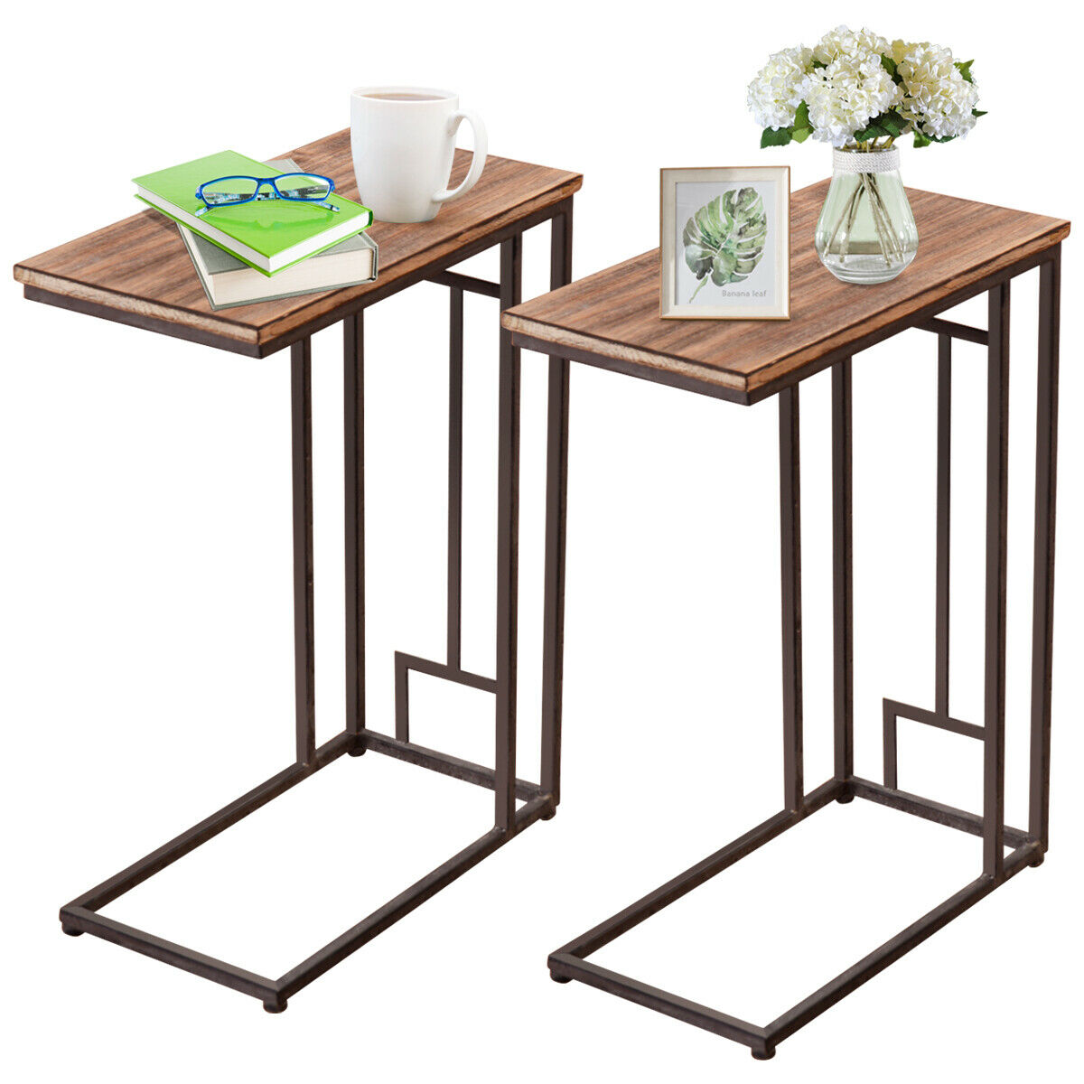 Costway 2pcs 26 Solid Wood Coffee Tray Side Sofa End Table Ottoman Couch Stand Tv Lap Walmart Com Walmart Com