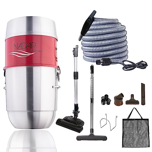Nadair 700 Airwatts Spun Aluminum Compact and Powerful Central Vacuum System, Hybrid Filtration (with or Without Disposable Bags), 22L or 5.8 Gal, with 35ft Carpet Deluxe Accessory Kit Inc