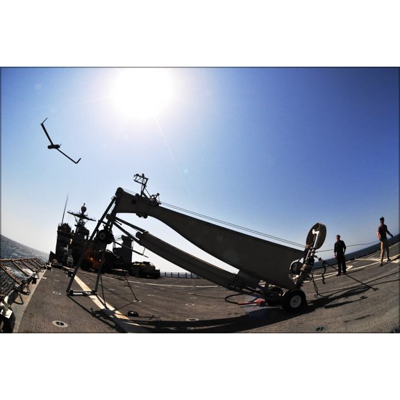 24"x36" Gallery Poster, launch of Scan Eagle uav drone from USS Gunston Hall (LSD 44)