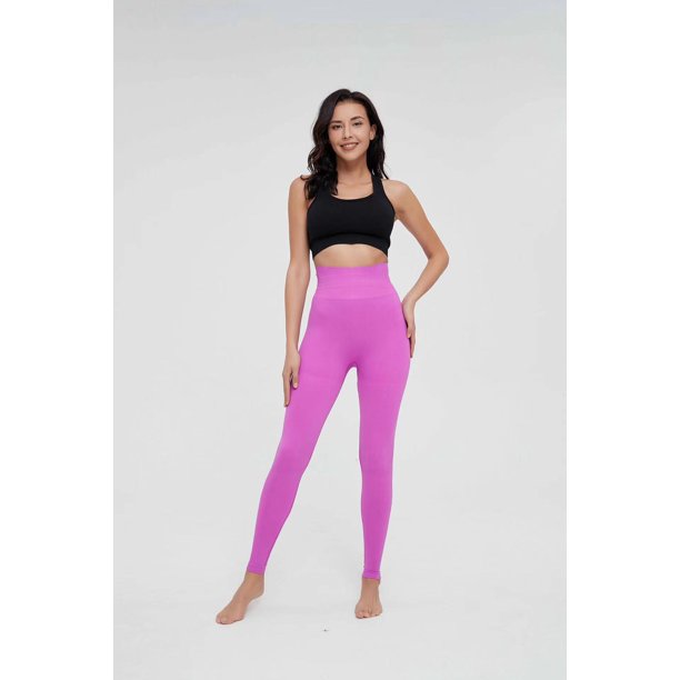 Pantalones de yoga, pantalones de fitness para mujer, color melocotón, cintura alta, contracción del vientre, levantamiento de cadera, color sólido, moldeador, ajustado, sin costuras, levantamiento