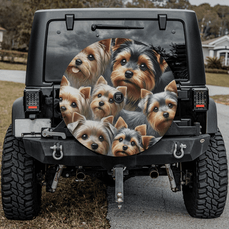Lotusprinthandmade A Bunch Of Yorkshire Terrier For Lovers Spare Tire Cover With Backup Camera Hole 6 Sizes (34 in.)