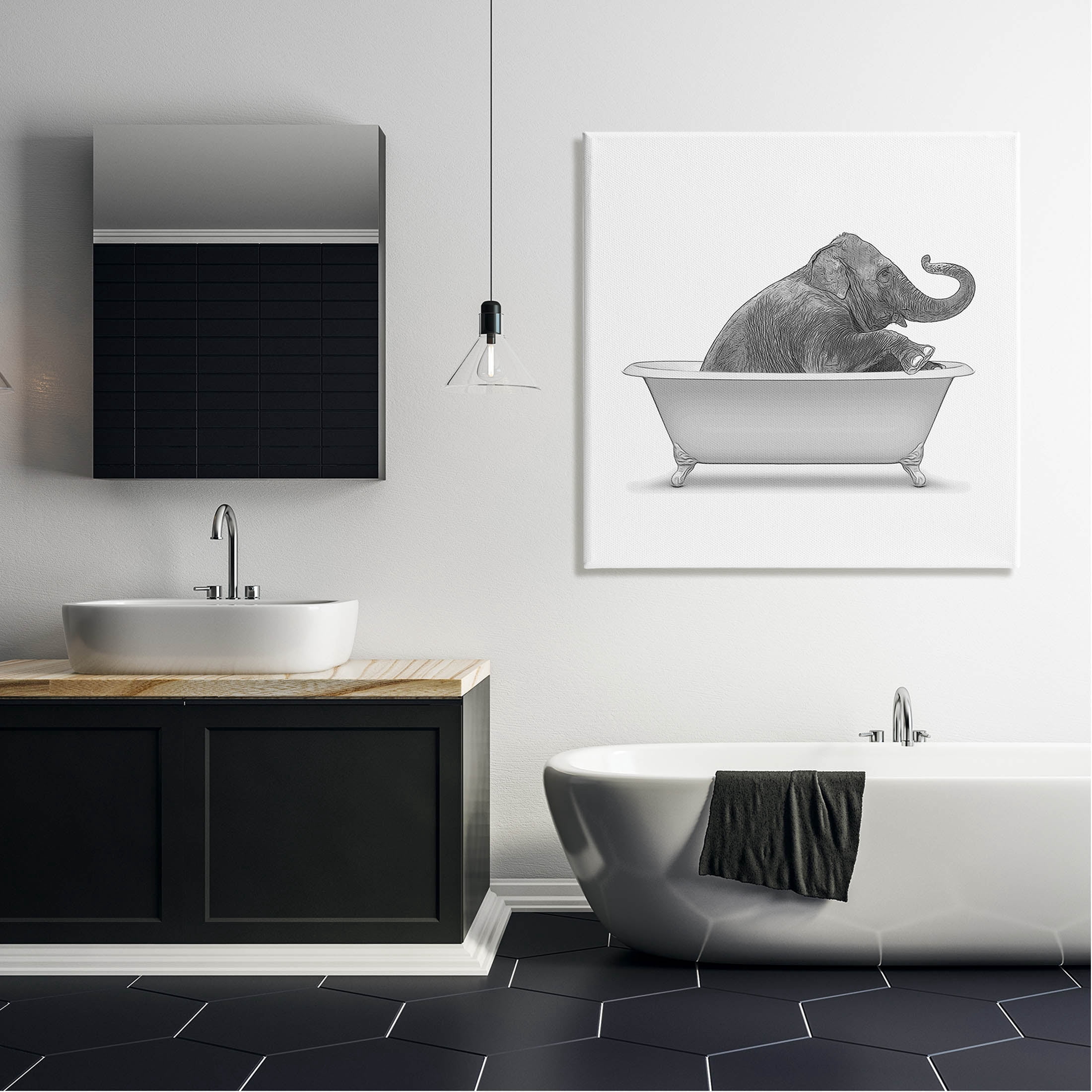 Stupell Industries Elephant Relaxing Vintage Bathroom Tub Graphic Art Gallery Wrapped Canvas Print Wall Art, Design by Annalisa Latella