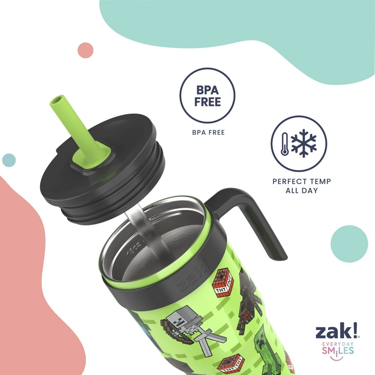 Zak Designs 18oz Minecraft Kids Straw Handle Tumbler, Stainless