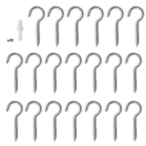 20 Pack Ceiling Hooks Metal Wall Hooks C-Shape Screw-in Hanger for Hanging Plants, Lights, Wind Chimes（M3/M4/M5 ）