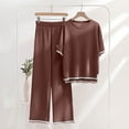 thumbnail image 2 of ICHUANYI Womens Summer Sets Solid Color Short Sleeve Shirt Pants Casual 2 Piece Suit, 2 of 5