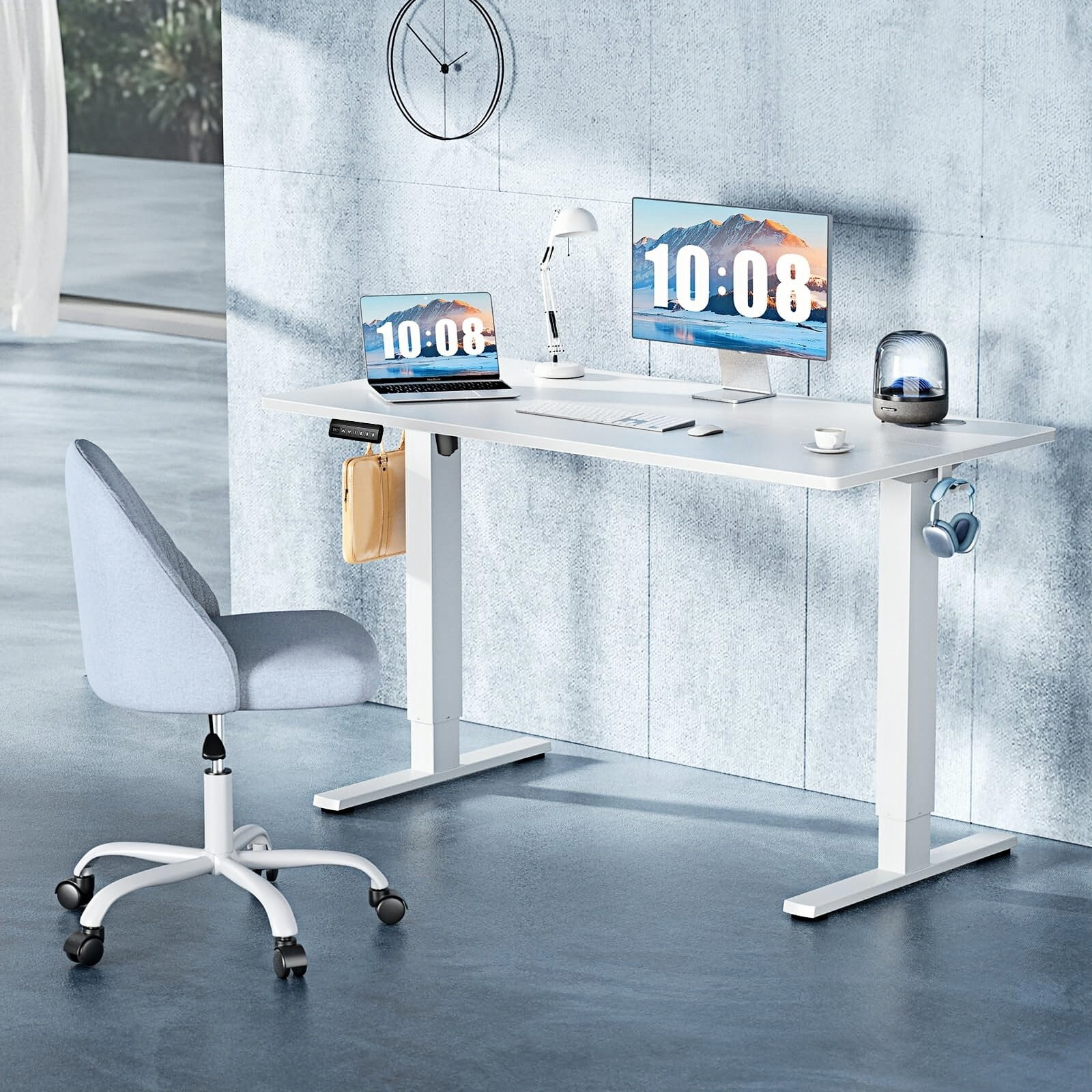 Kelno 40" Electric Standing Desk Height Adjustable Sit-Stand Desk with 3 Memory Presets Splice Desktop, White