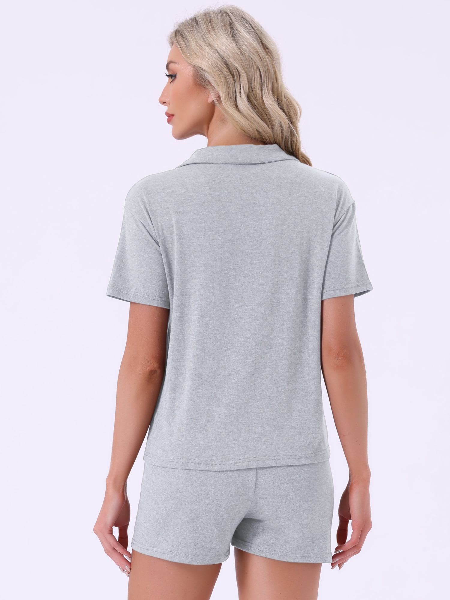 DARING DIVA Women's Pajamas Button Down Short Sleeve Top with Shorts Lounge Sets S Gray