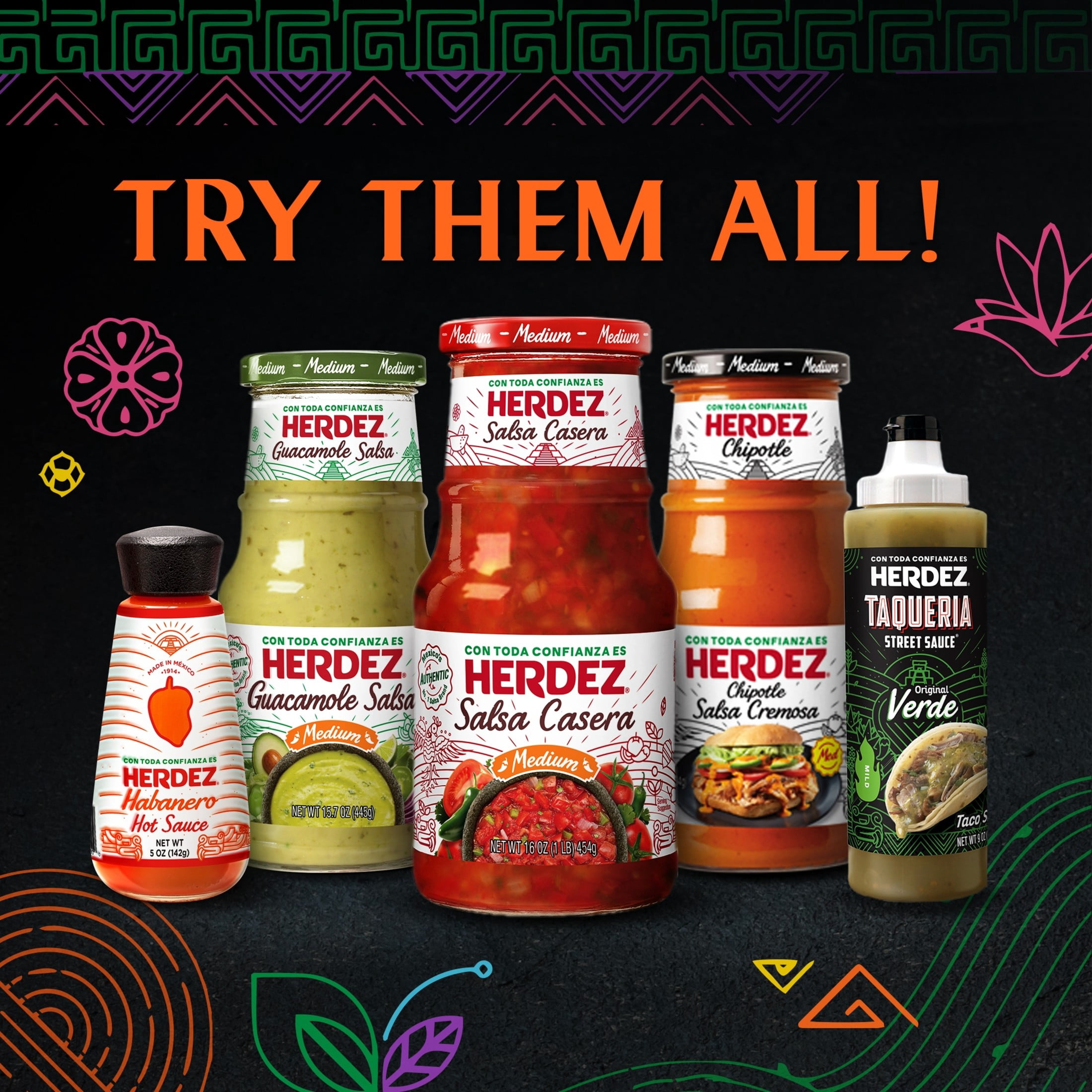 (4 pack) HERDEZ Habanero Hot Sauce, Shelf-Stable, 5 oz glass bottle