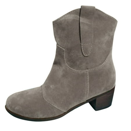 DVKOVI Womens Western Boots Boots for Women Ankle Booties Fashion Women Autumn Square Heels Slip On Solid Short Booties Round Toe Shoes Heel Boots for Women Grey 39