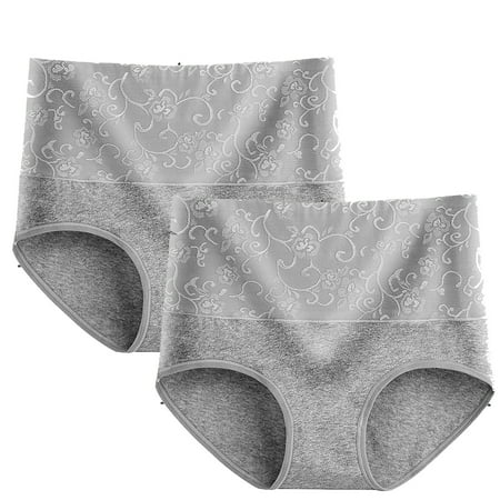 Kmdttou Cotton Underwear for Women Sexy Lace High Cut Panties Comfort Bikini Panty Stretch Underpants Breathable Ladies Briefs (Regular & Plus Size) Gray-2XL